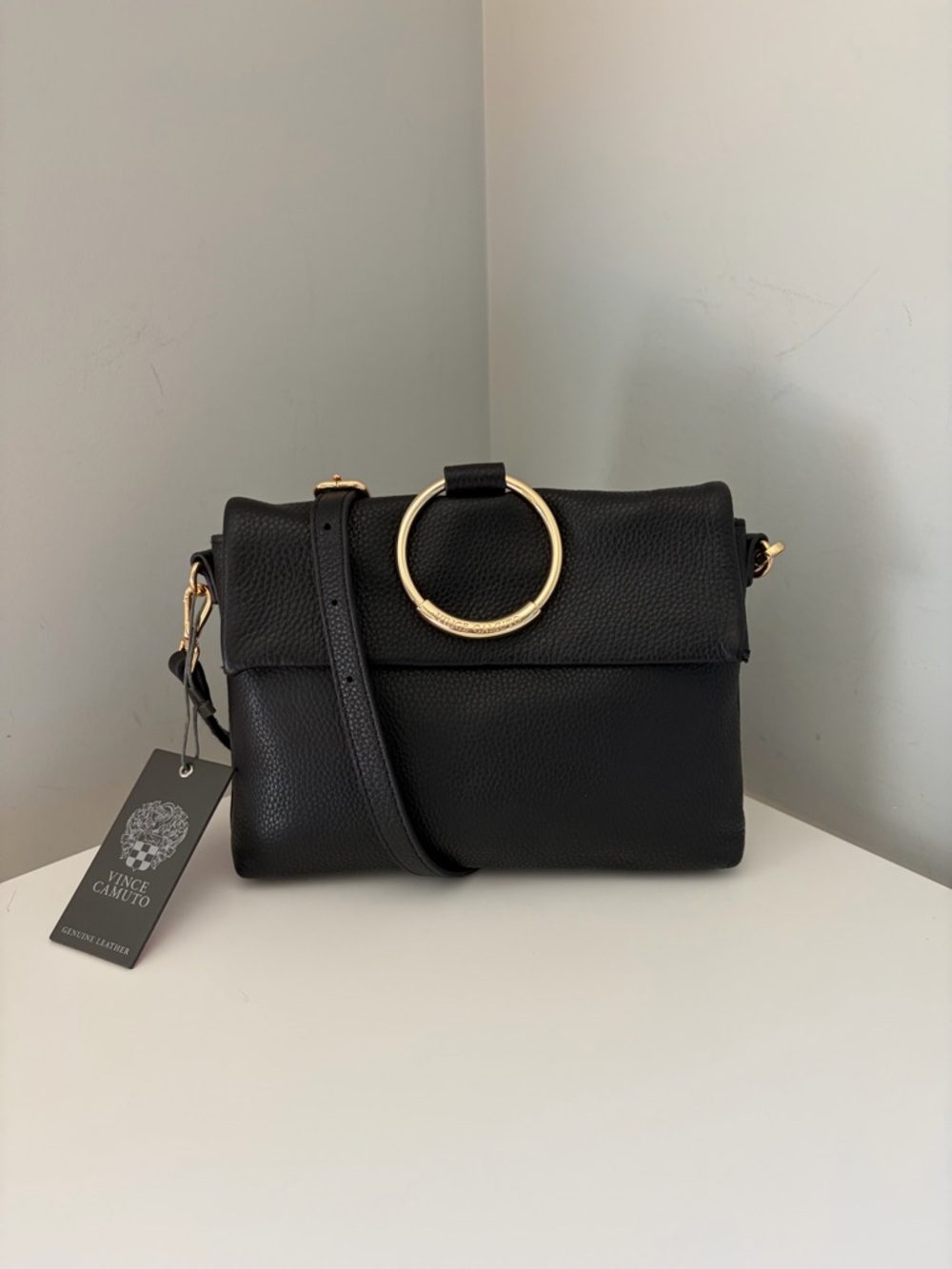 Vince Camuto Black Pebbled Leather Crossbody Bag NWT